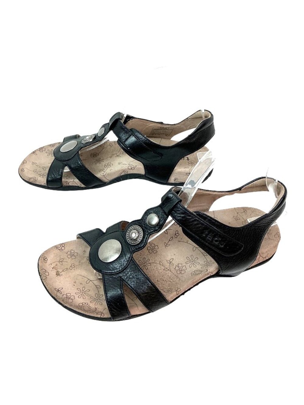 Taos Treasure Leather Slingback Sandals Decorative Accents Womens 8 Black